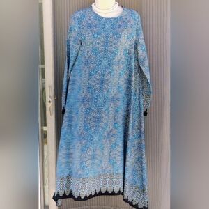 Chic Long Sleeve Blue Patterned Dress